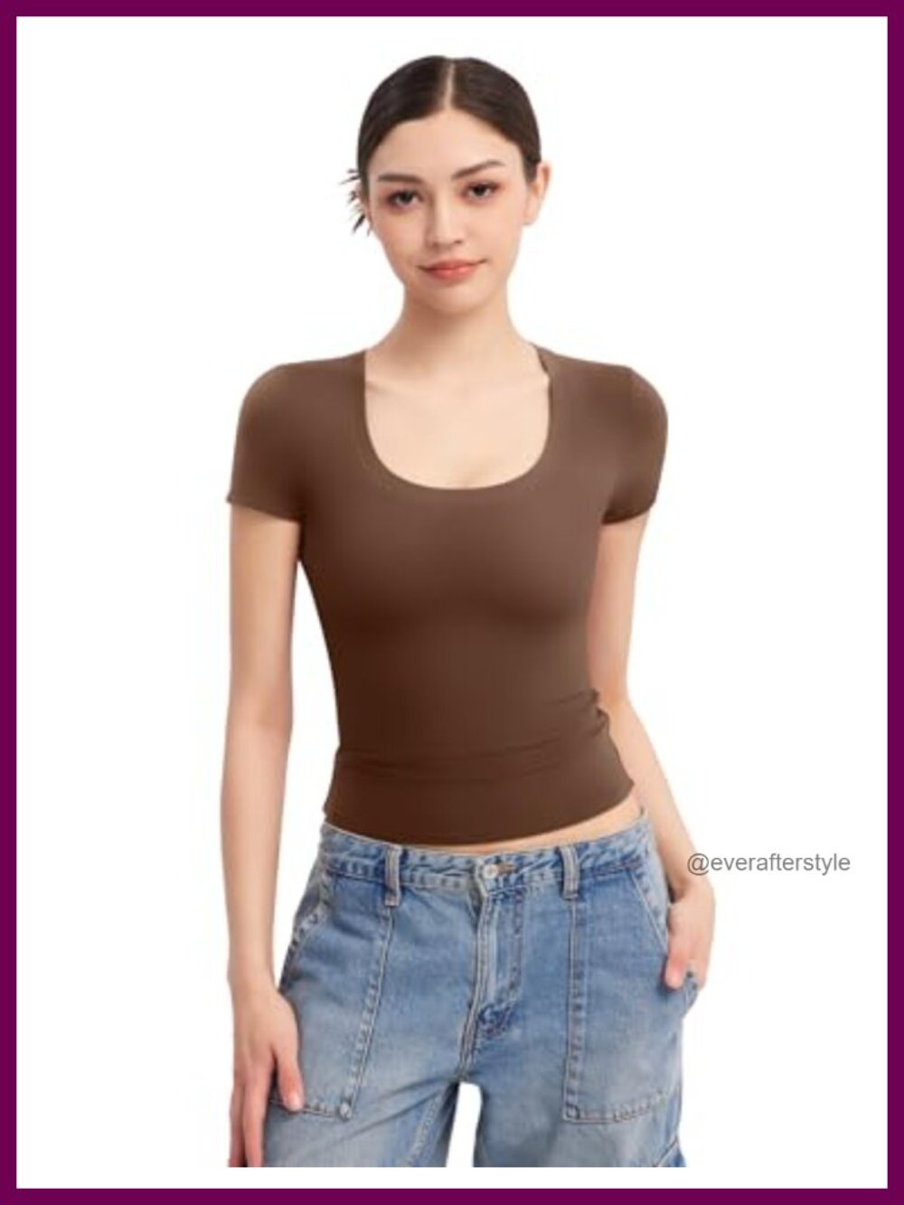 Scoop Neck Short Sleeve Slim Fit T-Shirt Casual Going Out Top